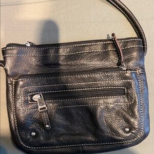 Tignanello Small Black Leather Crossbody Bag with tan stitching, never used